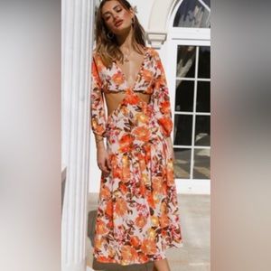 Hello Molly Don’t Stop Me midi dress floral print with cutouts